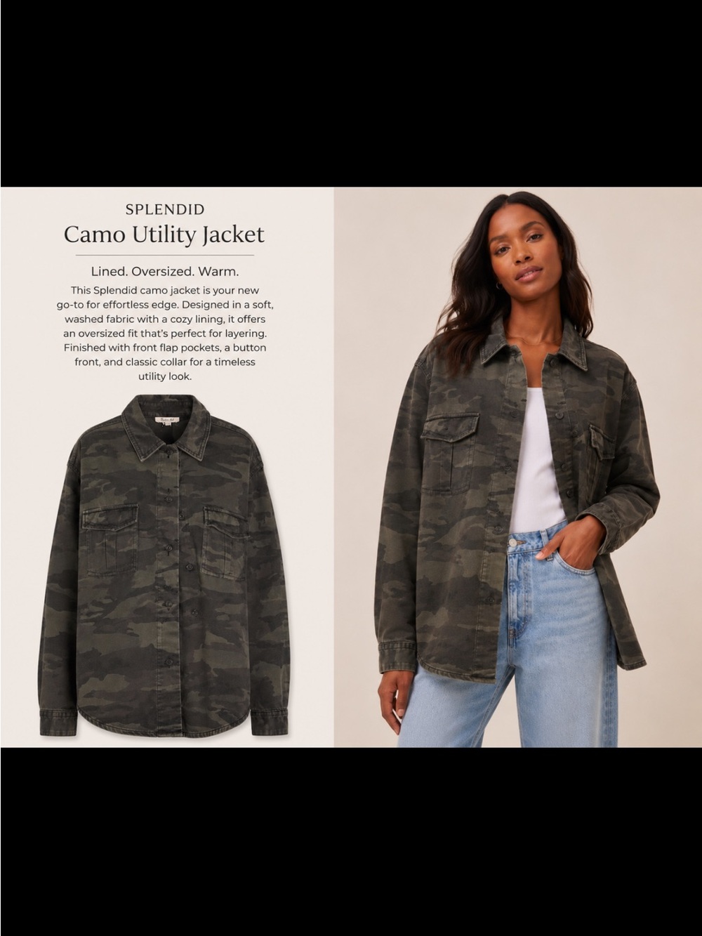 Splendid Dark Olive Camo Utility Jacket